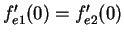 $f^\prime_{e1}(0)=f^\prime_{e2}(0)$