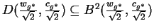 $D(\frac{w_{g^*}}{\sqrt{2}},\frac{c_{g^*}}{\sqrt{2}})\subseteq
B^{2}(\frac{w_{g^*}}{\sqrt{2}},\frac{c_{g^*}}{\sqrt{2}})$